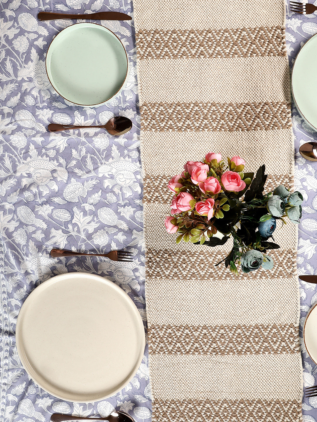 Soft knitted Beige Table Runner with tint of brown thread