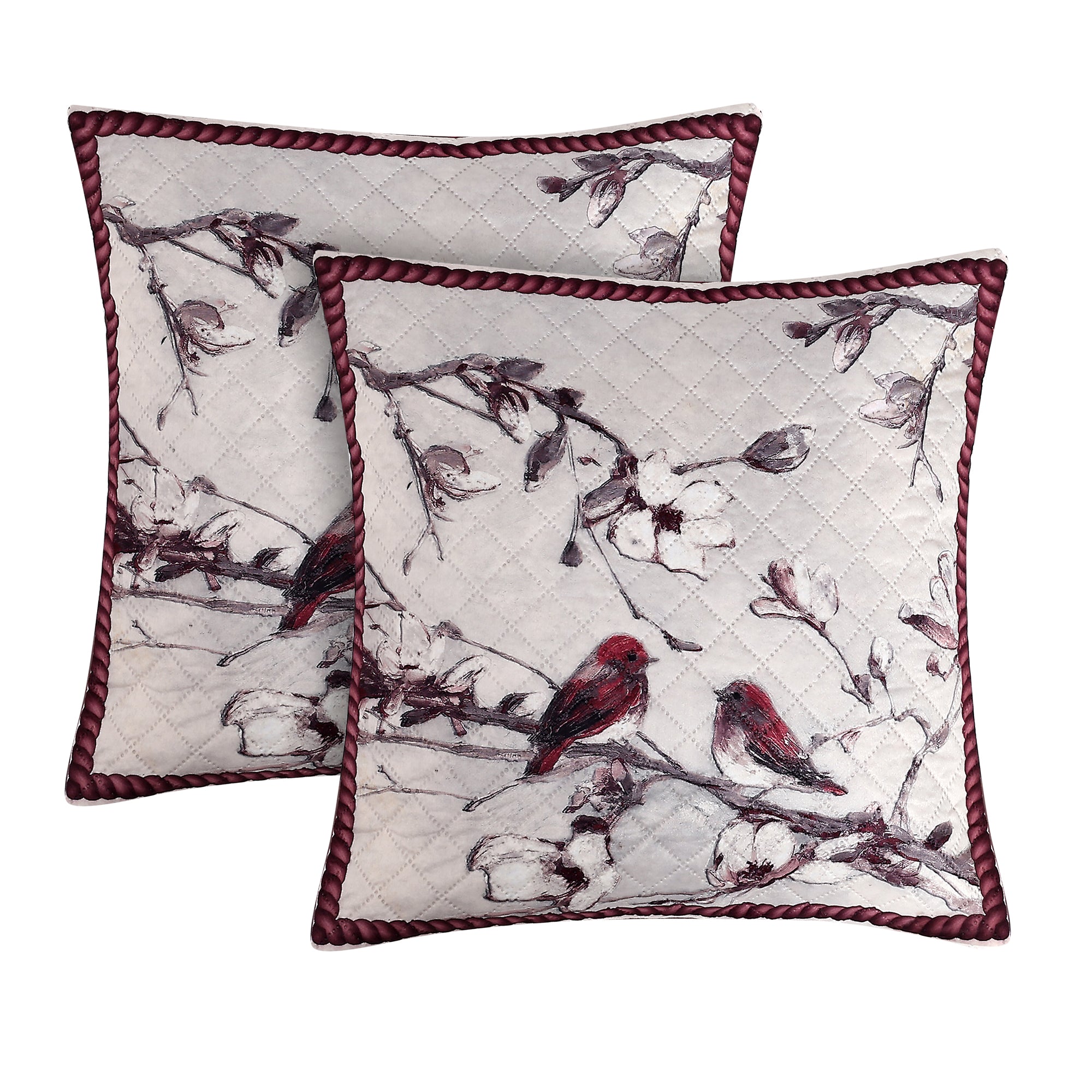 Birdsong & Blossoms Design–  Premium Quilted Cushion Cover – 14 x 14 inches