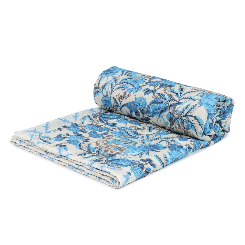Ultrasonic Reversible Comforter – Classic Blue Blooms & Geometric Charm (Blue & Cream)