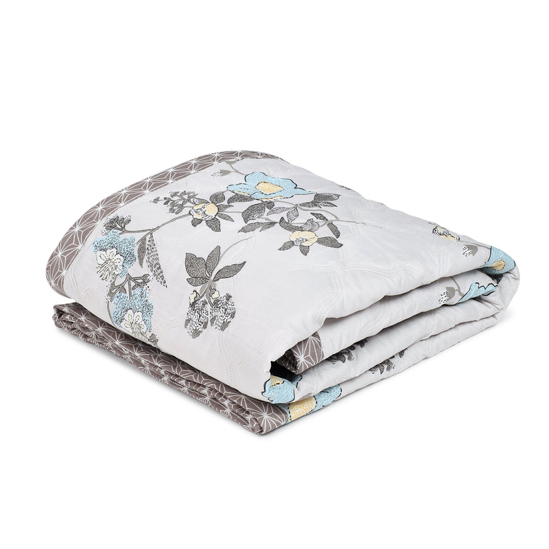 Ultrasonic Reversible Comforter – Floral & Geometric Lattice (Cream & Grey)