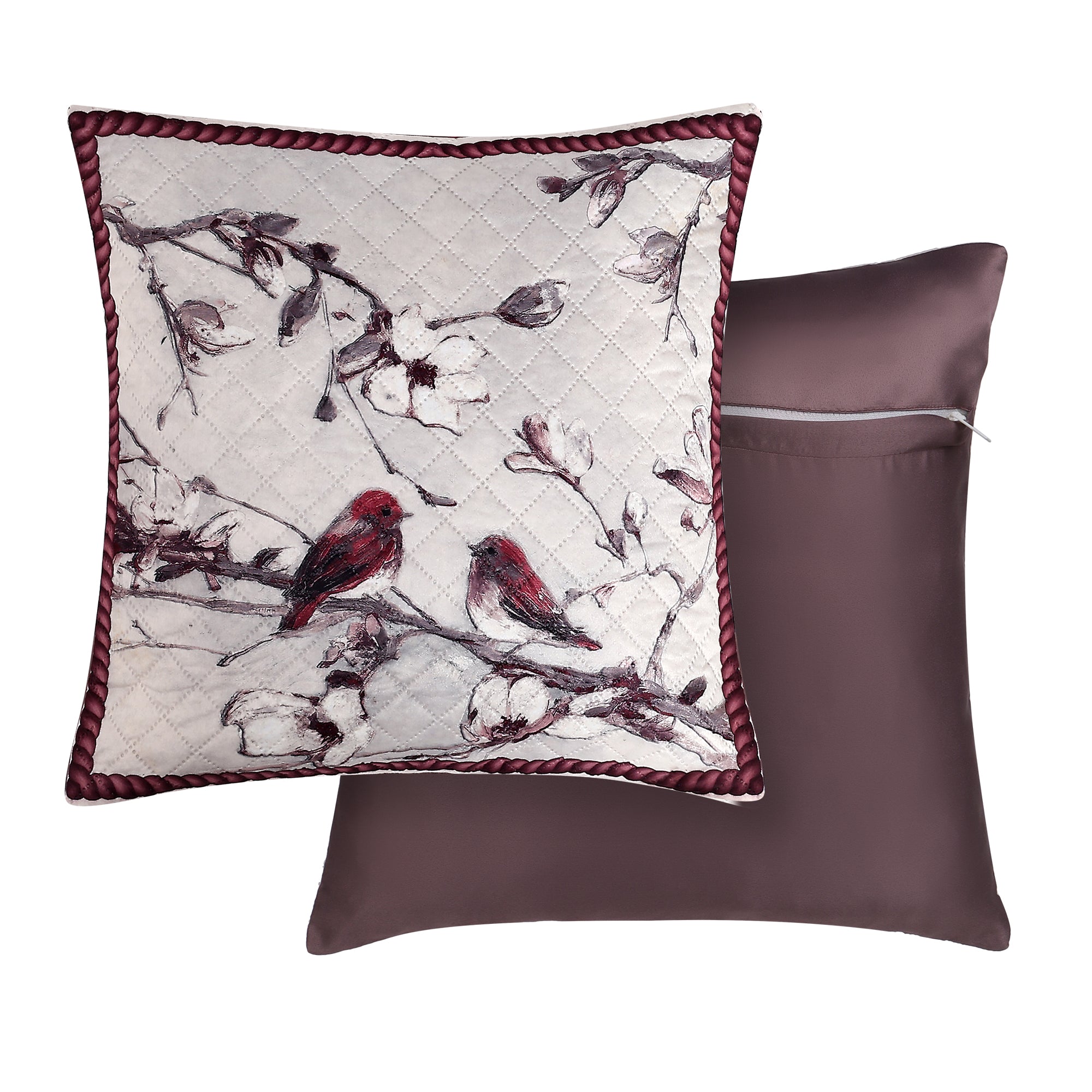 Birdsong & Blossoms Design–  Premium Quilted Cushion Cover – 14 x 14 inches