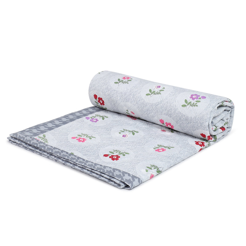 Ultrasonic Reversible Comforter – Floral & Houndstooth (Grey & White)
