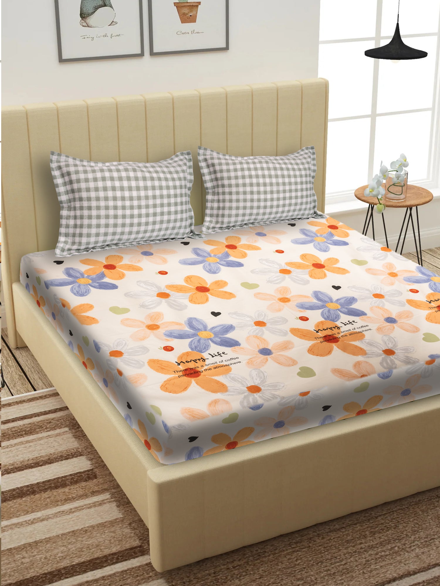 KIDOOS DREAMY BLOOMS 300 TC ULTRA-SOFT COTTON BLEND KING SIZE DOUBLE BEDSHEET WITH PILLOW COVERS