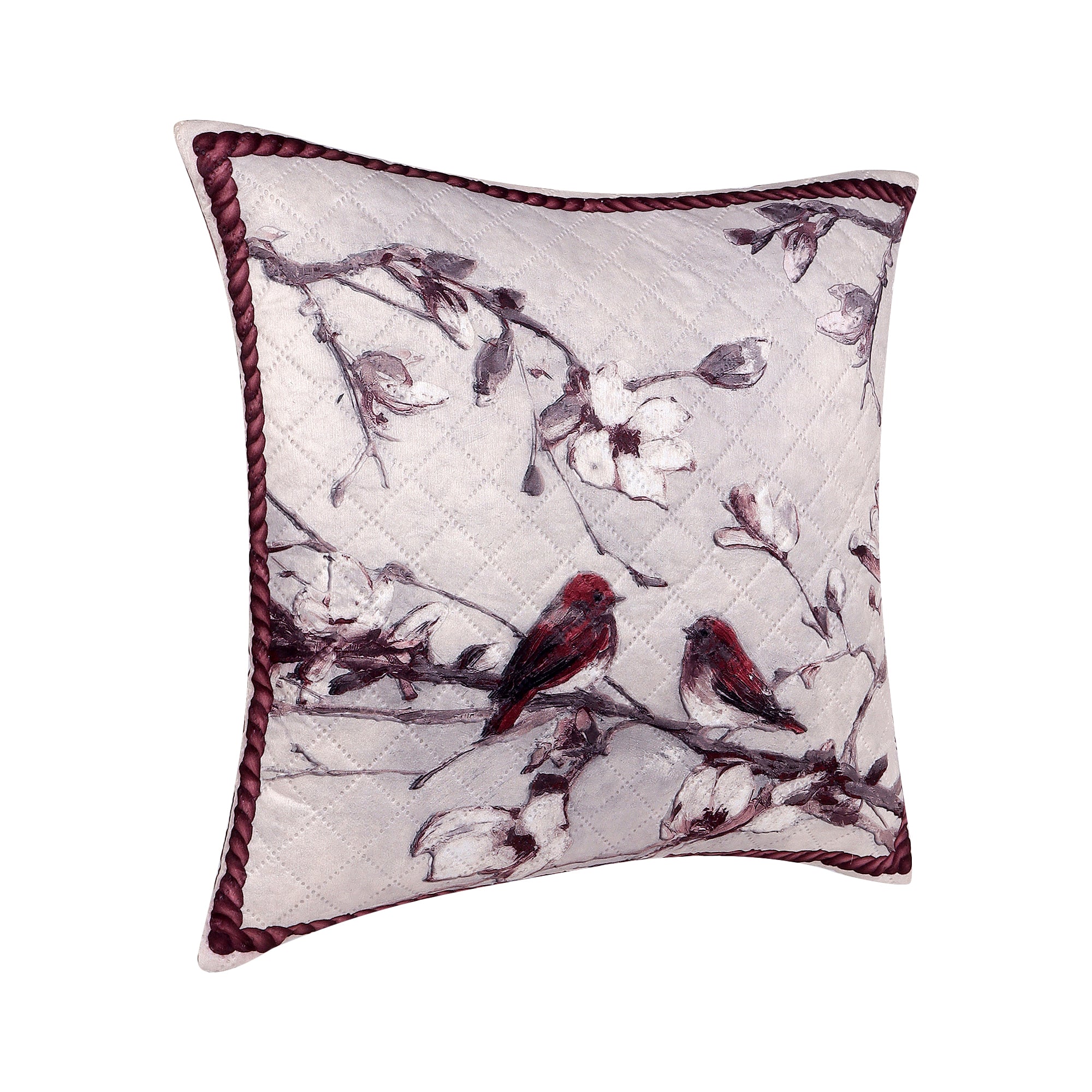 Birdsong & Blossoms Design–  Premium Quilted Cushion Cover – 14 x 14 inches