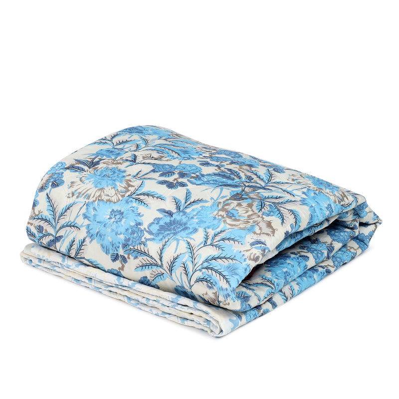 Ultrasonic Reversible Comforter – Classic Blue Blooms & Geometric Charm (Blue & Cream)