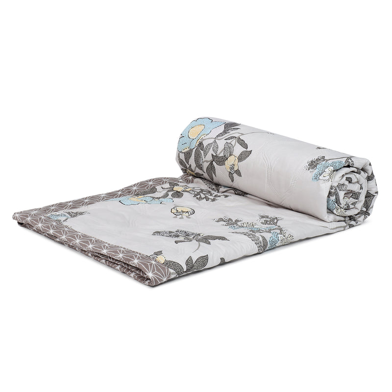 Ultrasonic Reversible Comforter – Floral & Geometric Lattice (Cream & Grey)
