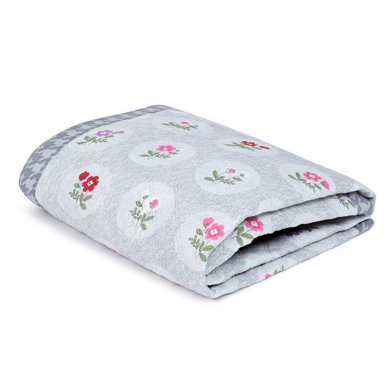 Ultrasonic Reversible Comforter – Floral & Houndstooth (Grey & White)
