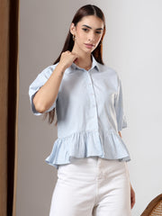 Peplum Breeze Shirt (Blue)