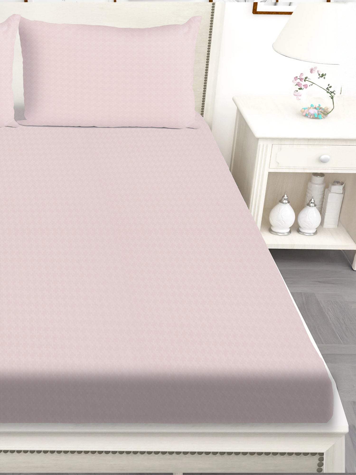 UNIQUE ELEGANT SERENITY LILAC JACQUARD 240 TC COTTON SUPER KING SIZE BEDSHEET SET