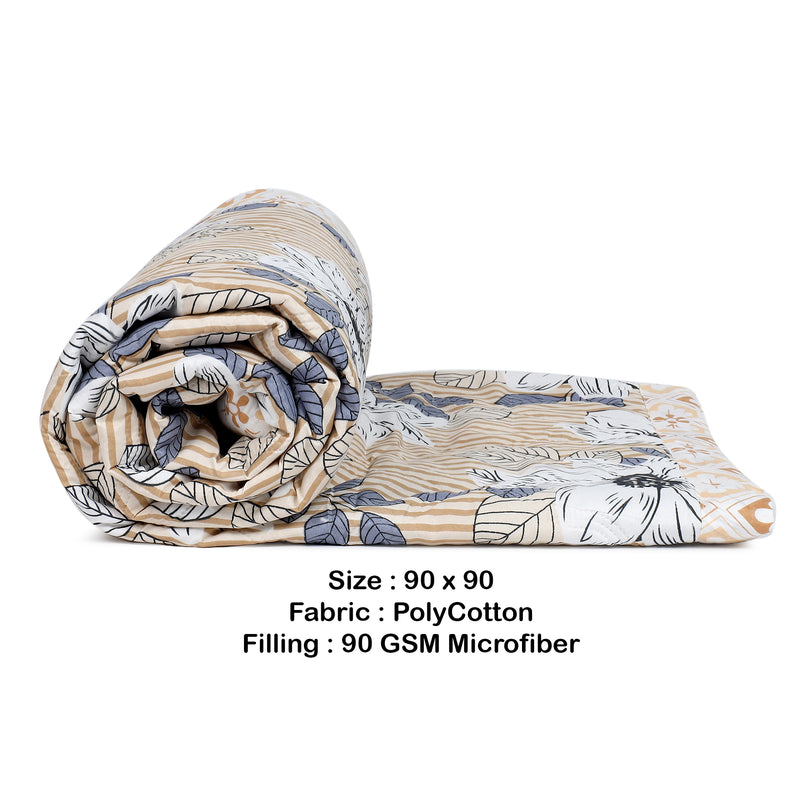 Ultrasonic Reversible Comforter – Floral Stripes & Geometric (Tan & White)