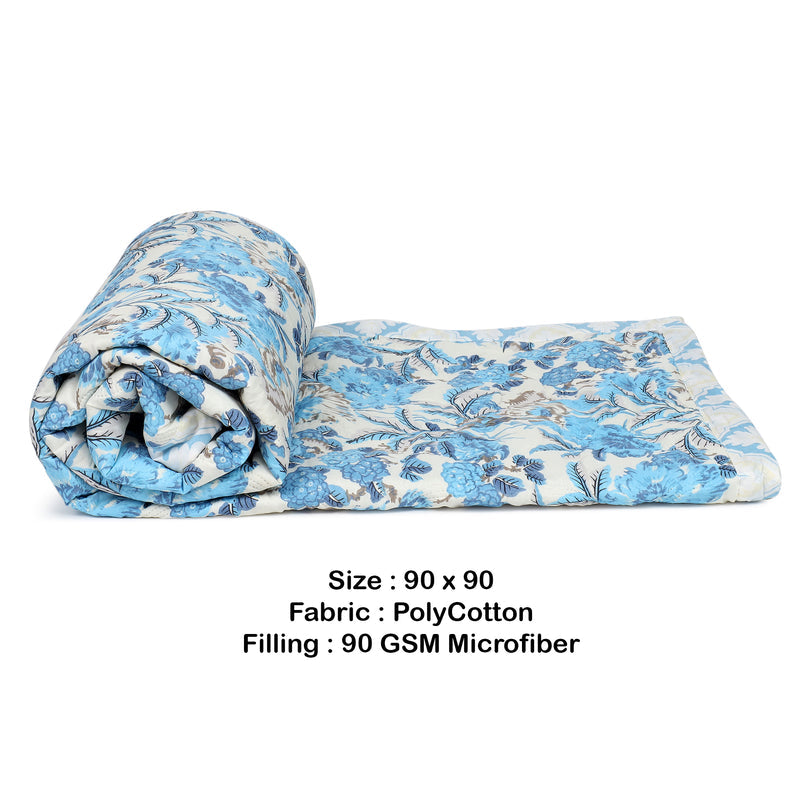 Ultrasonic Reversible Comforter – Classic Blue Blooms & Geometric Charm (Blue & Cream)