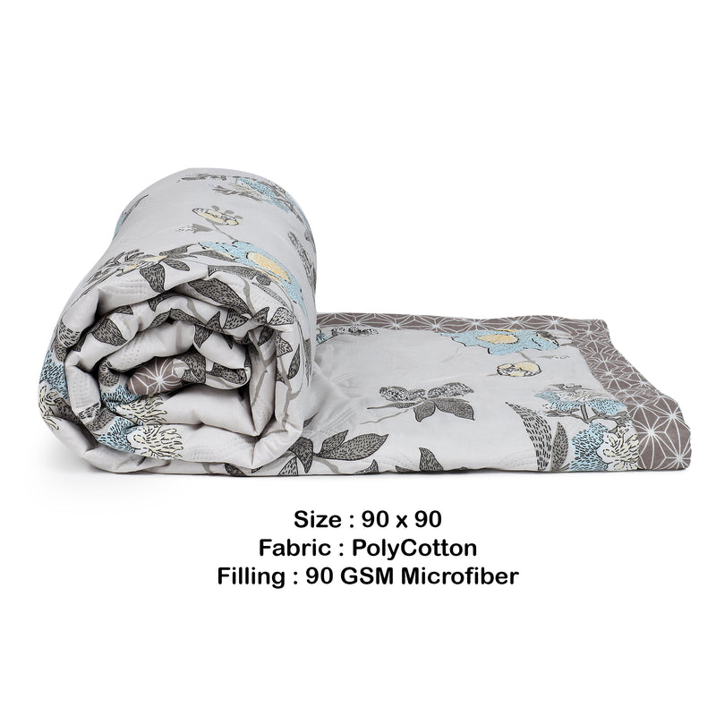 Ultrasonic Reversible Comforter – Floral & Geometric Lattice (Cream & Grey)