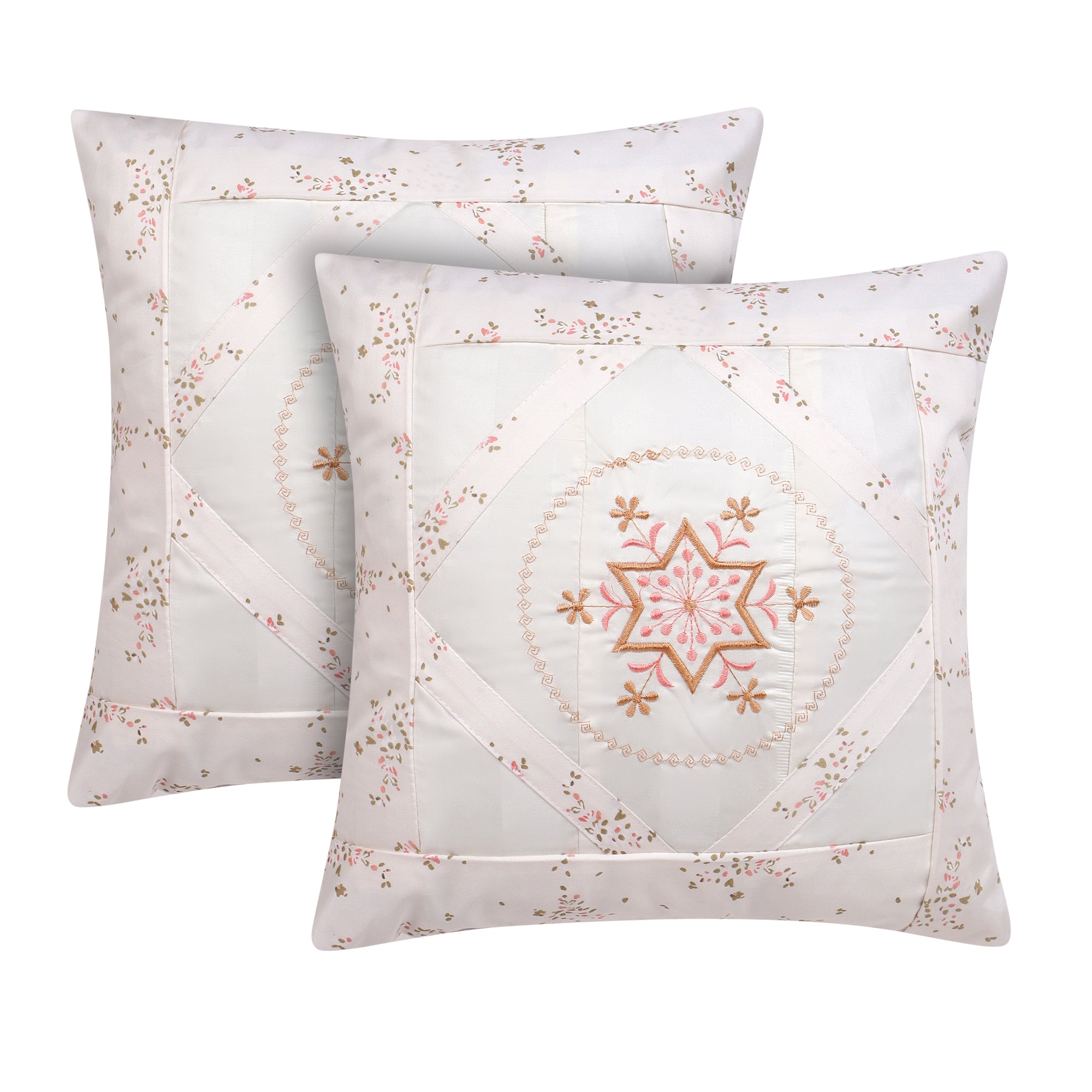 Vintage Blossom Medallion– Handcrafted Embroidered Cushion Cover –  14 x 14 inches