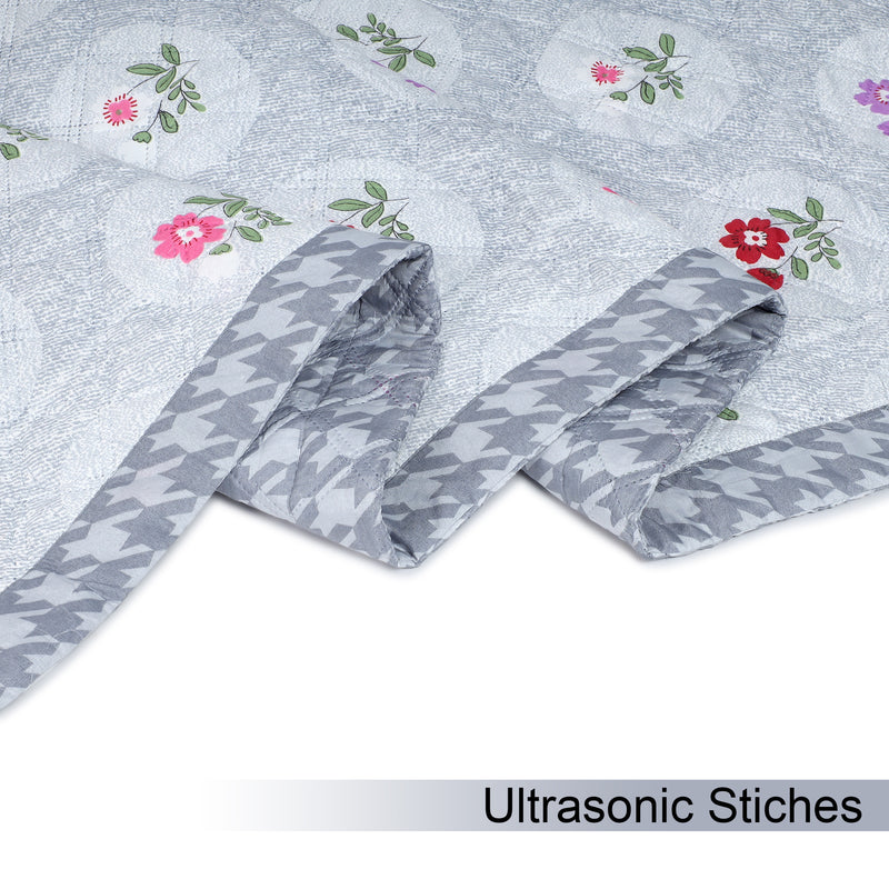 Ultrasonic Reversible Comforter – Floral & Houndstooth (Grey & White)