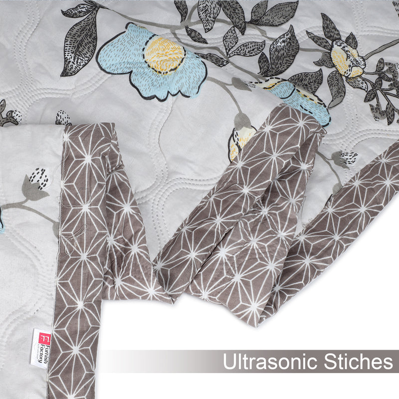 Ultrasonic Reversible Comforter – Floral & Geometric Lattice (Cream & Grey)
