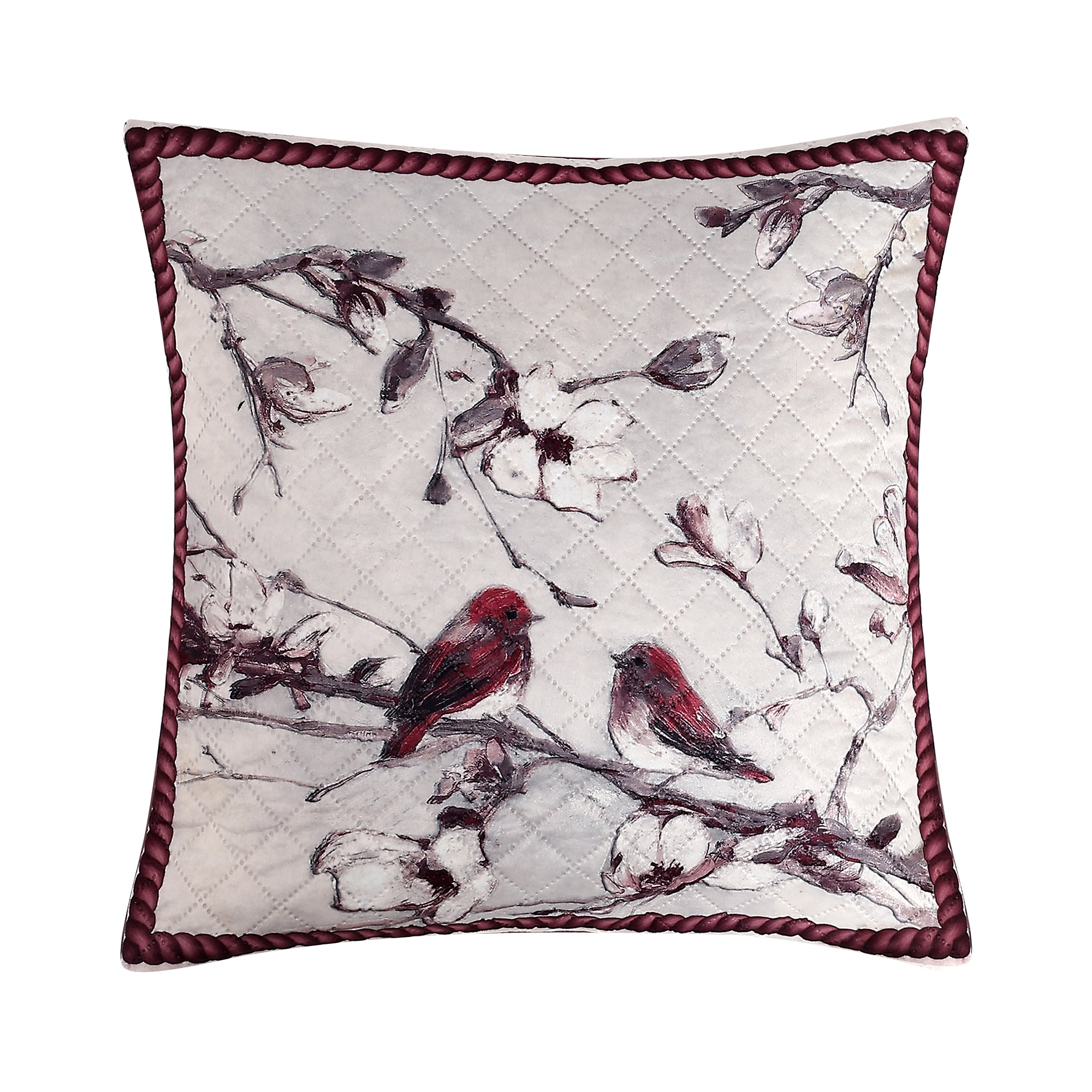 Birdsong & Blossoms Design–  Premium Quilted Cushion Cover – 14 x 14 inches