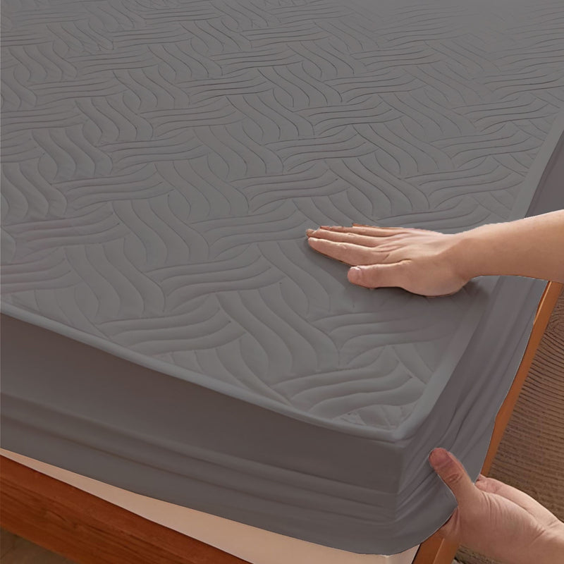 Grey Waterproof Mattress Protector – Fitted Wavy Textured Design