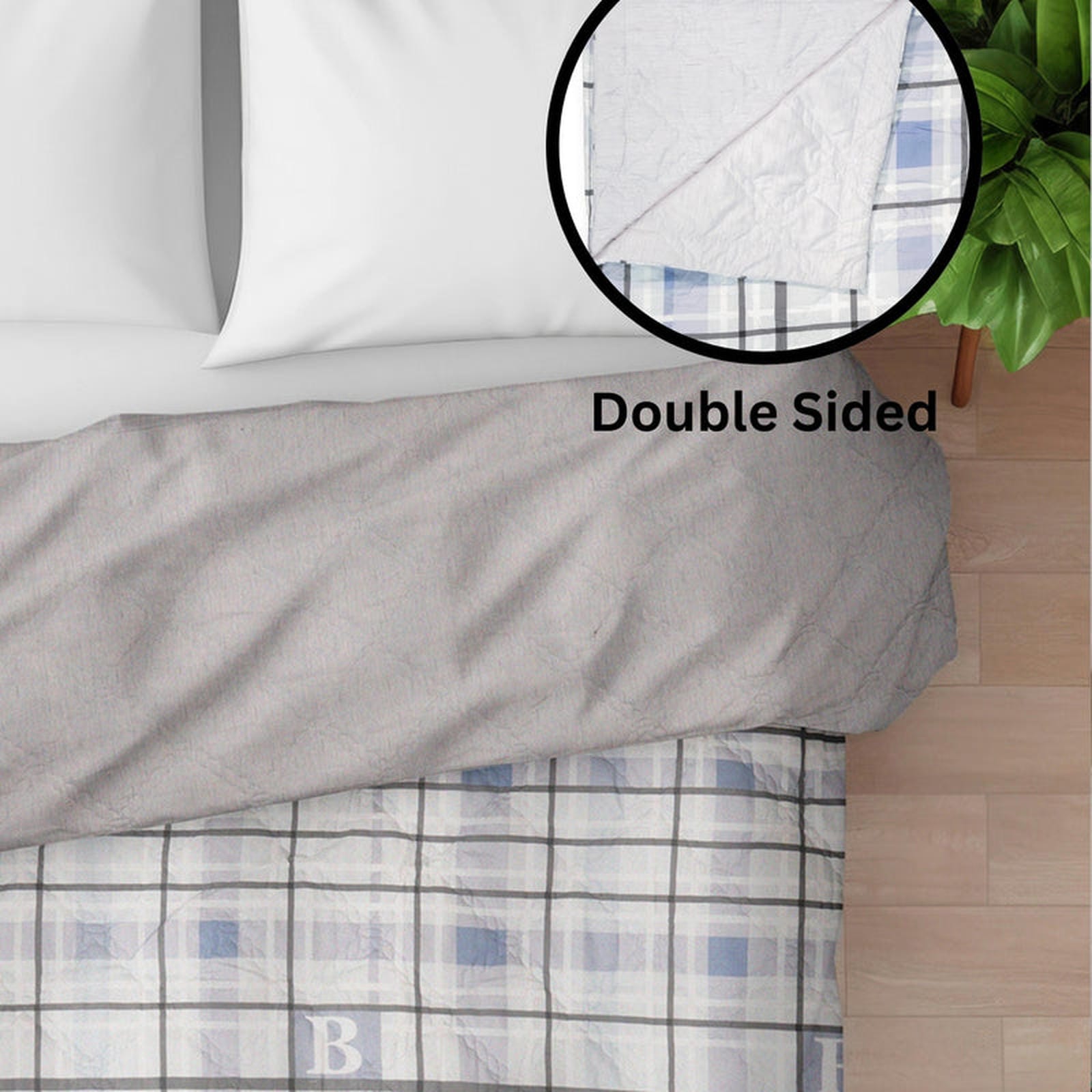 Ultralight Reversible Comforter  | Black & White with Blue Squares - Furnish Factory