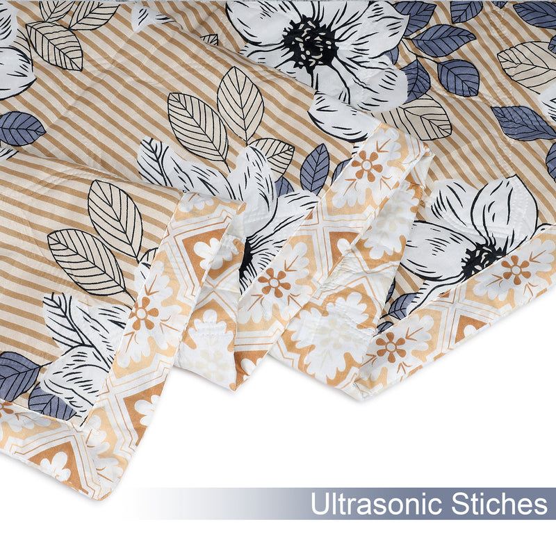 Ultrasonic Reversible Comforter – Floral Stripes & Geometric (Tan & White)