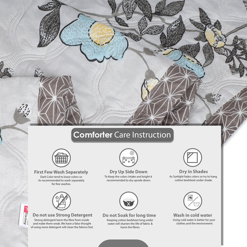 Ultrasonic Reversible Comforter – Floral & Geometric Lattice (Cream & Grey)