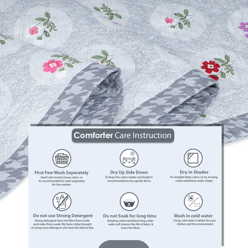 Ultrasonic Reversible Comforter – Floral & Houndstooth (Grey & White)
