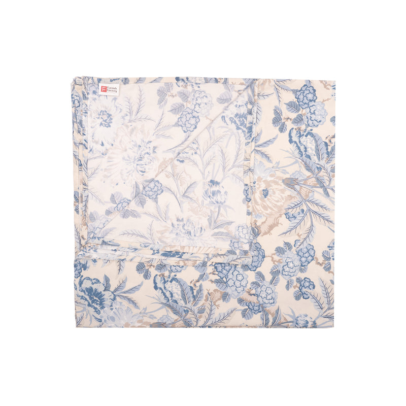 Elegant 5-Piece Quilted Bedding Set | King Size | Cream & Blue-Grey Floral Design