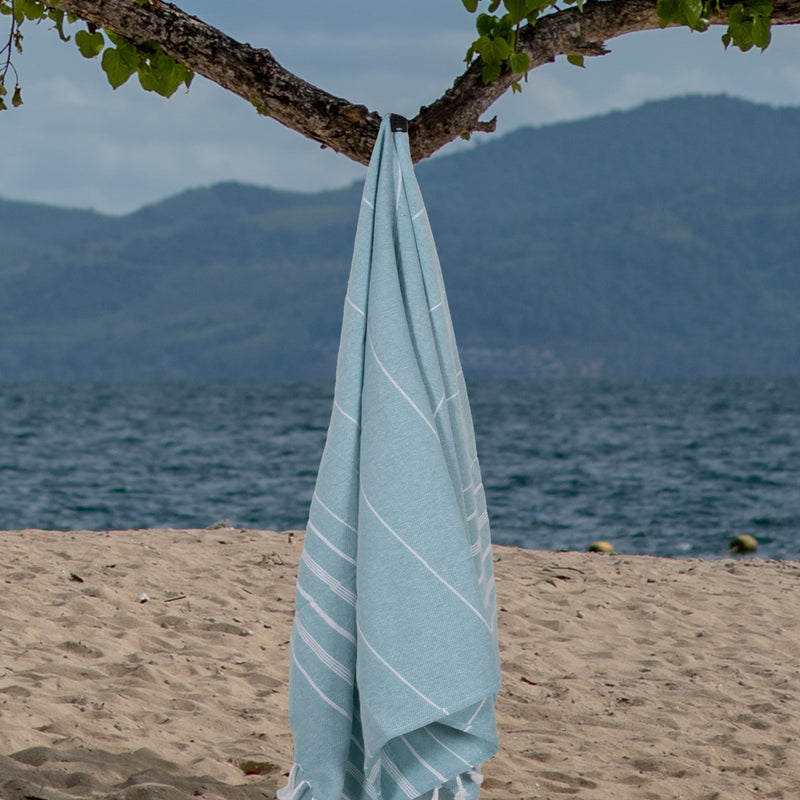 Aqua Blue Turkish Beach Towel | 100% Cotton | Ultra-Soft & Quick-Drying
