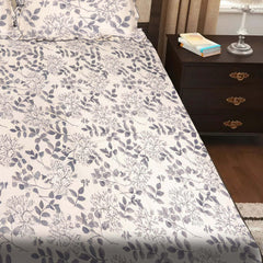 Elegant 5-Piece Quilted Bedding Set | King Size | Grey Leaf Botanical Print on White