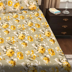 Elegant 5-Piece Quilted Bedding Set | King Size | Light Beige with Yellow & White Floral Design