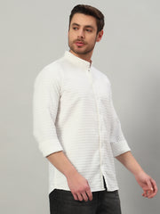 Men's White Bubble Cotton Mandarin Collar Shirt