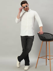 Men's White Bubble Cotton Mandarin Collar Shirt