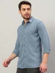 Steel Blue Premium Linen Blend Point Collar Shirt
