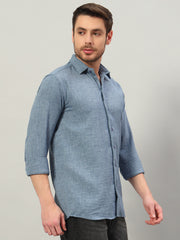 Steel Blue Premium Linen Blend Point Collar Shirt