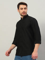 Men's Black Bubble Cotton Mandarin Collar Shirt