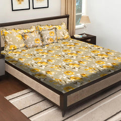 Elegant 5-Piece Quilted Bedding Set | King Size | Light Beige with Yellow & White Floral Design