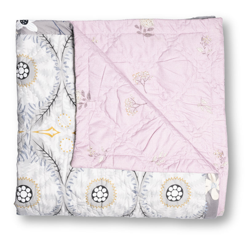 Ultralight Reversible Comforter – Baby Pink & Grey (Floral & Circular Patterns)