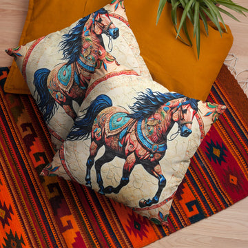 Majestic Horse Boho Design–Art-Inspired Cushion Cover –  14 x 14 inches