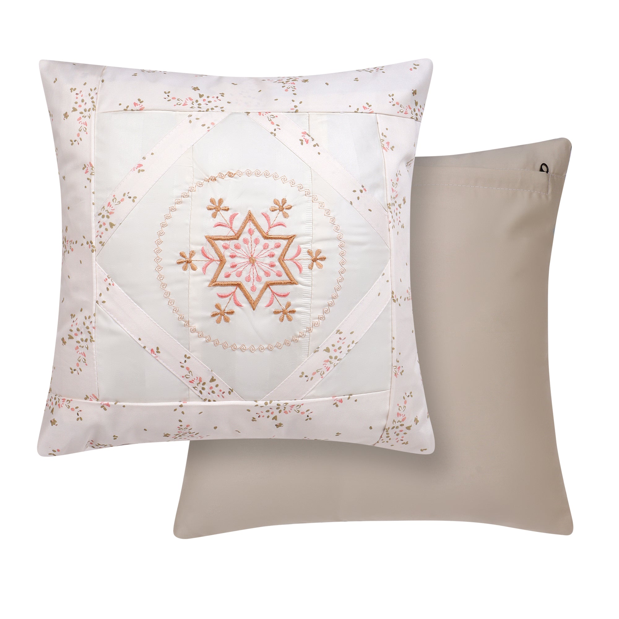 Vintage Blossom Medallion– Handcrafted Embroidered Cushion Cover –  14 x 14 inches