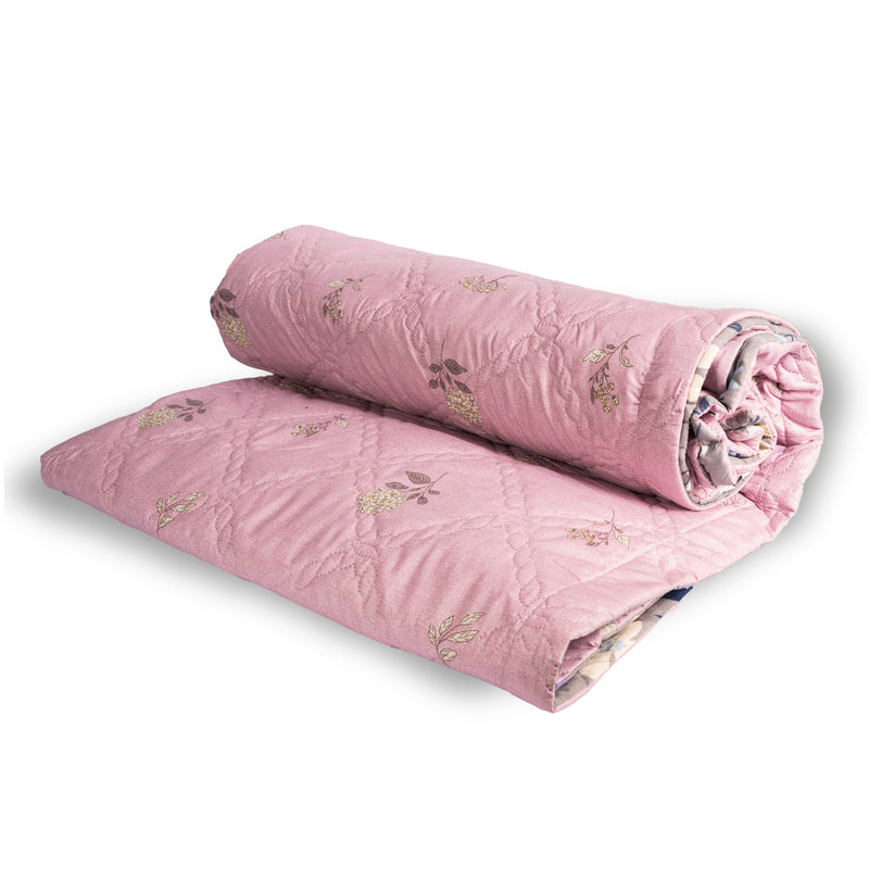 Ultralight Reversible Comforter – Baby Pink & Grey (Floral & Circular Patterns)