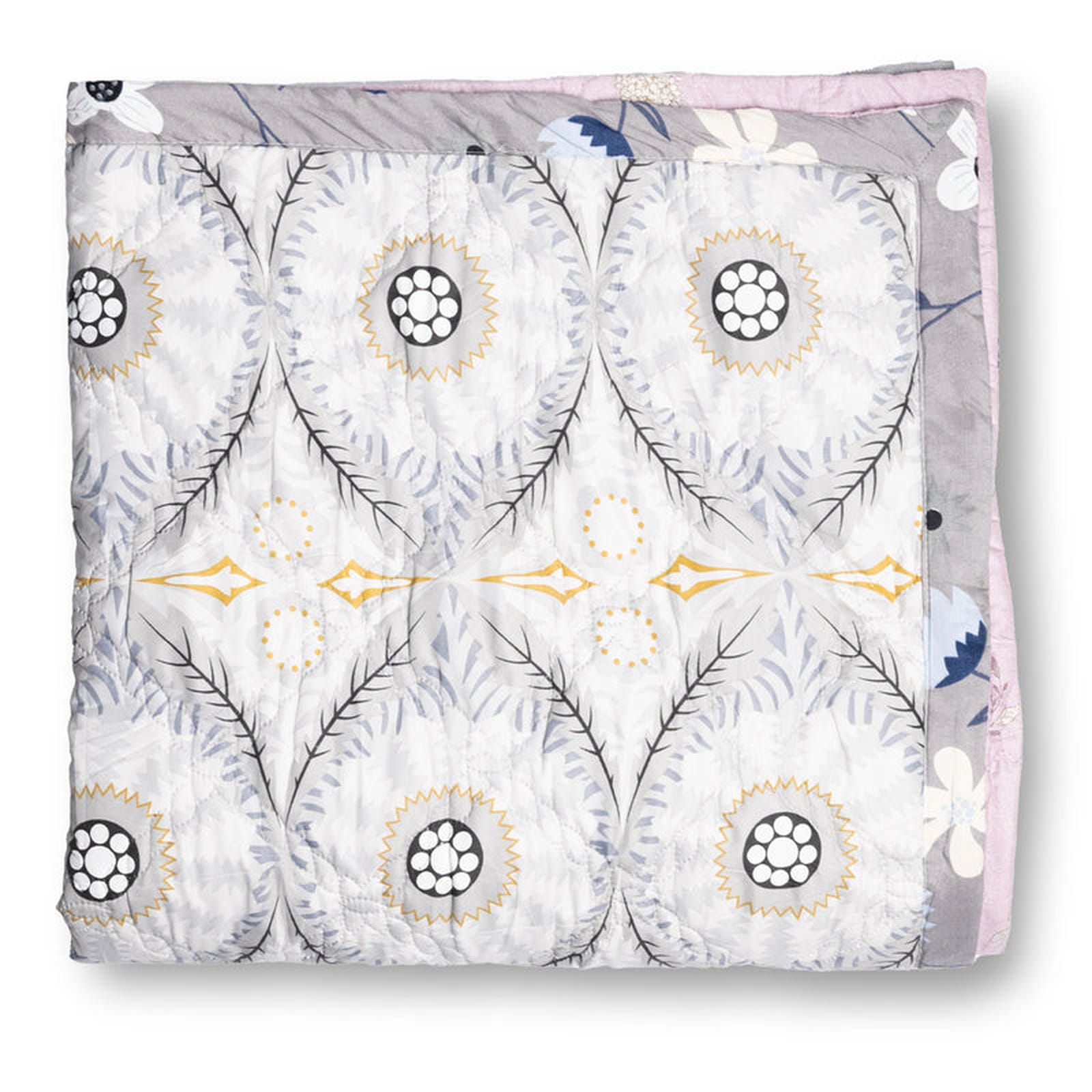 Ultralight Reversible Comforter – Baby Pink & Grey (Floral & Circular Patterns) - Furnish Factory