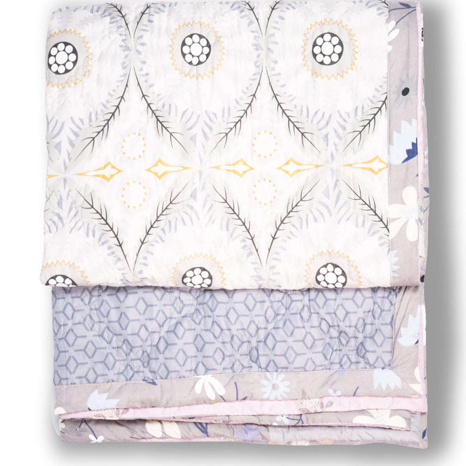 Ultralight Reversible Comforter – Baby Pink & Grey (Floral & Circular Patterns) - Furnish Factory