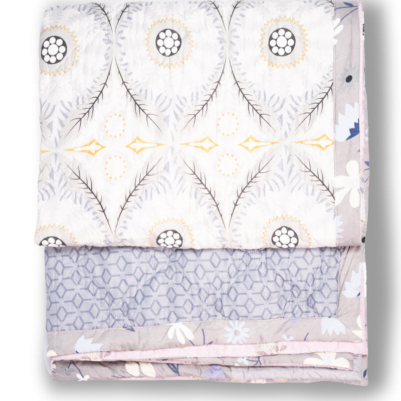 Ultralight Reversible Comforter – Baby Pink & Grey (Floral & Circular Patterns)