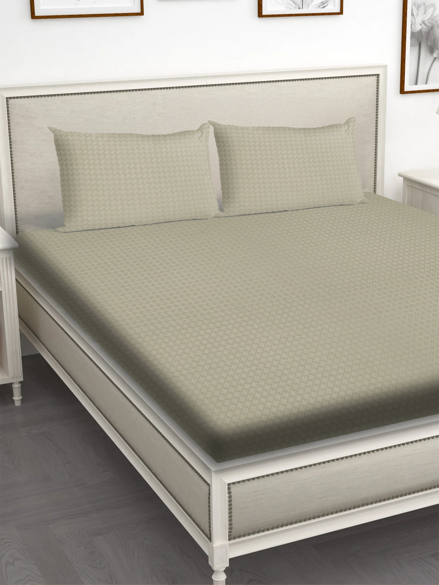 UNIQUE TRANQUIL ELEGANCE SAGE GREEN JACQUARD 240 TC COTTON SUPER KING SIZE BEDSHEET SET