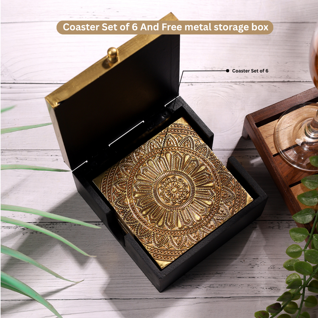 Regal Mandala Brass Coaster Set of 6