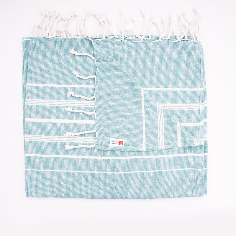 Aqua Blue Turkish Beach Towel | 100% Cotton | Ultra-Soft & Quick-Drying