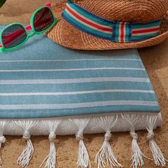 Aqua Blue Turkish Beach Towel | 100% Cotton | Ultra-Soft & Quick-Drying