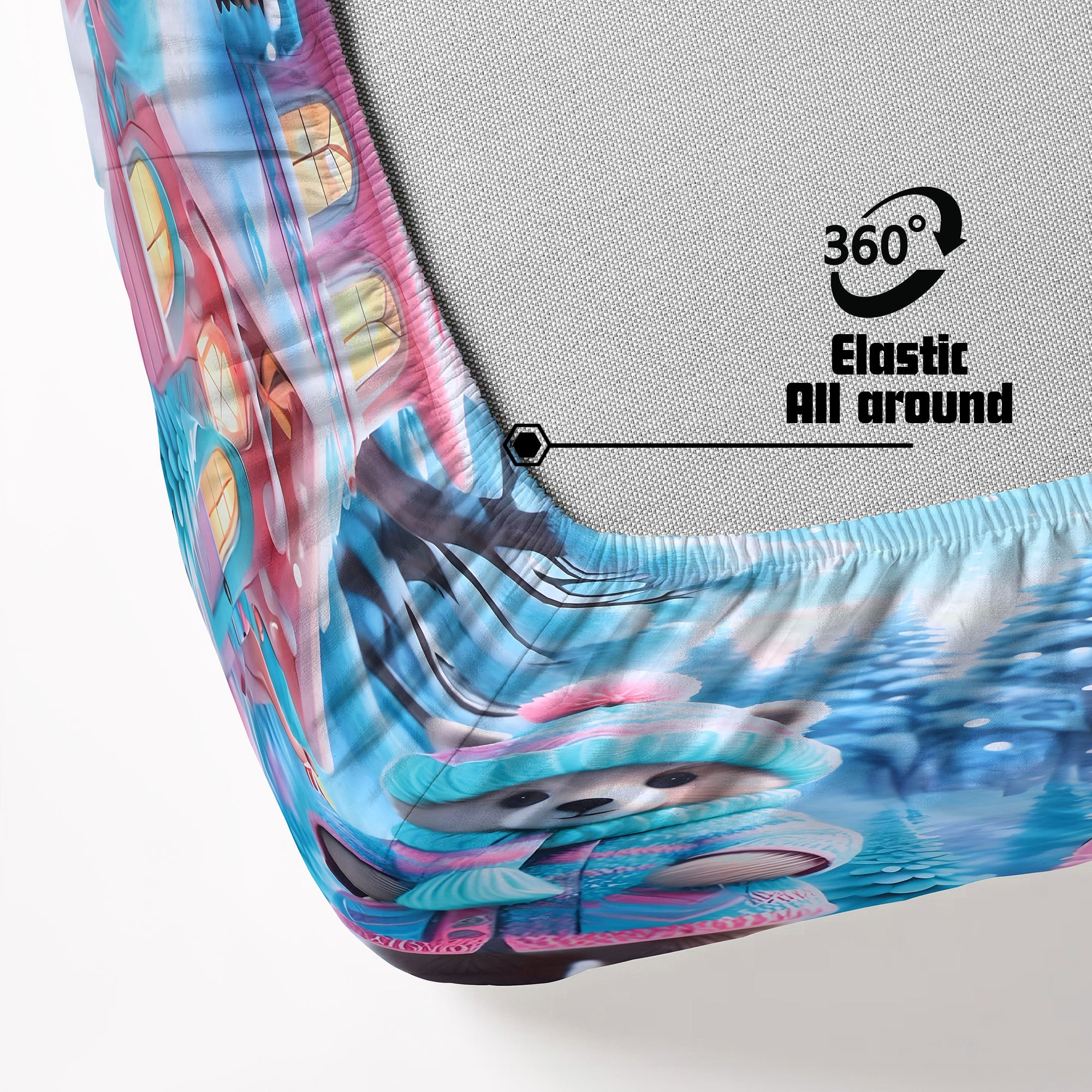 Bear Winter Wonderland 7D Cotton Fitted Bedsheet (90x100 inch)