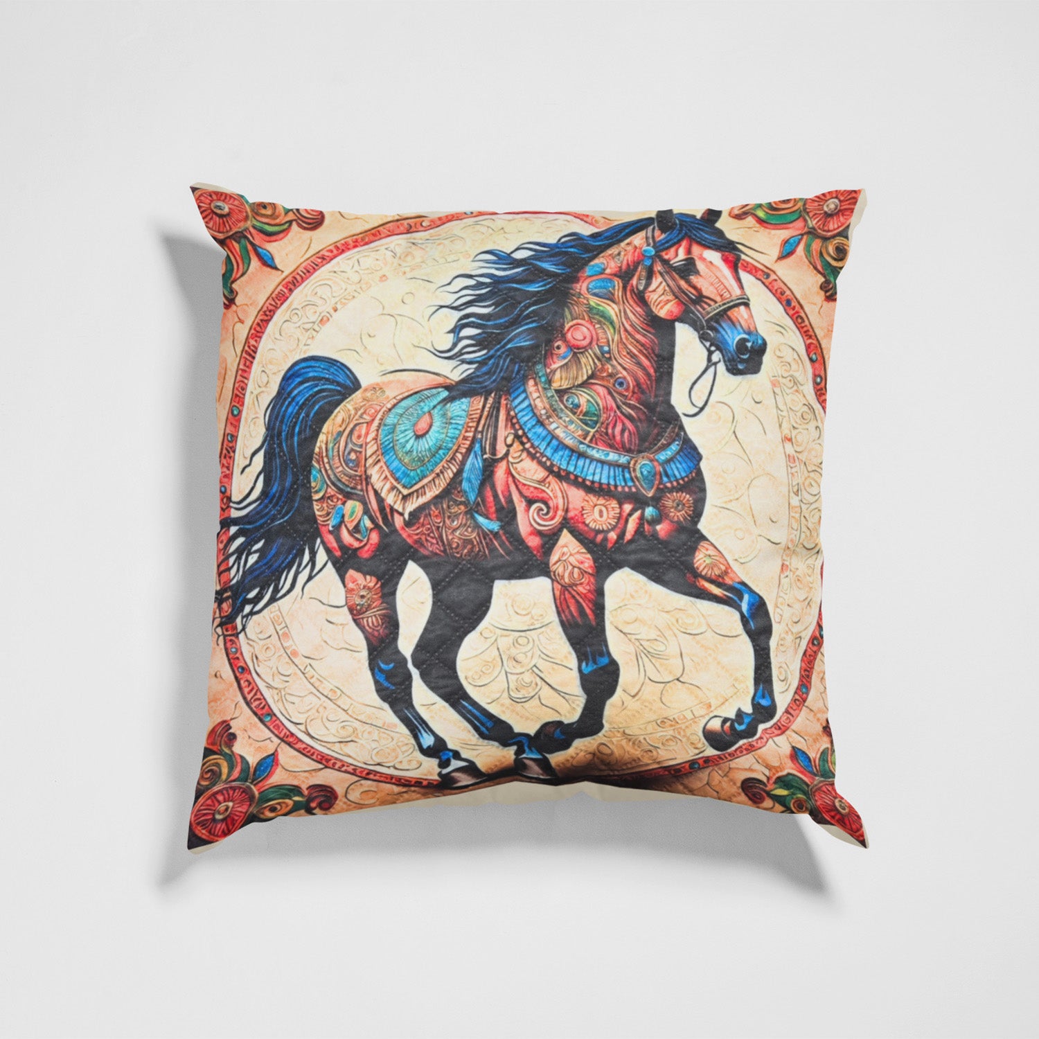 Majestic Horse Boho Design–Art-Inspired Cushion Cover –  14 x 14 inches