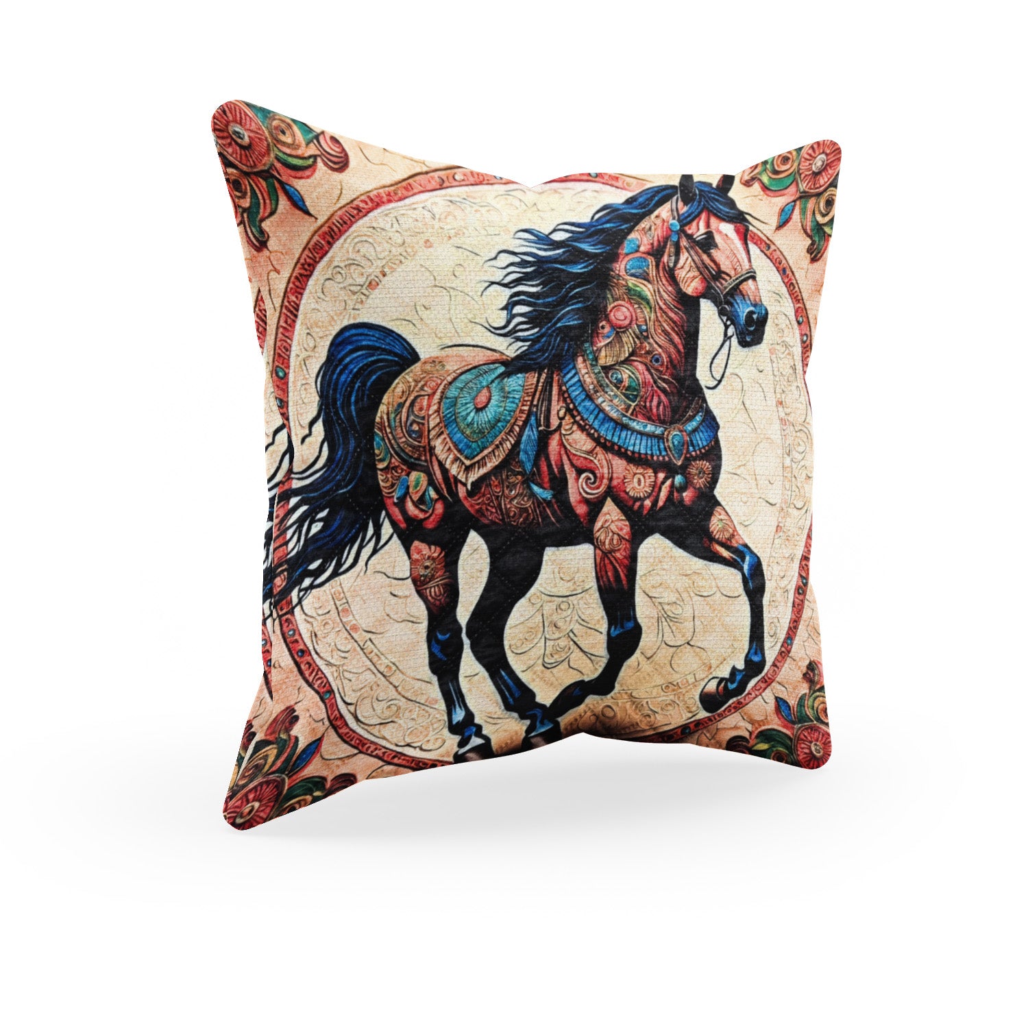 Majestic Horse Boho Design–Art-Inspired Cushion Cover –  14 x 14 inches