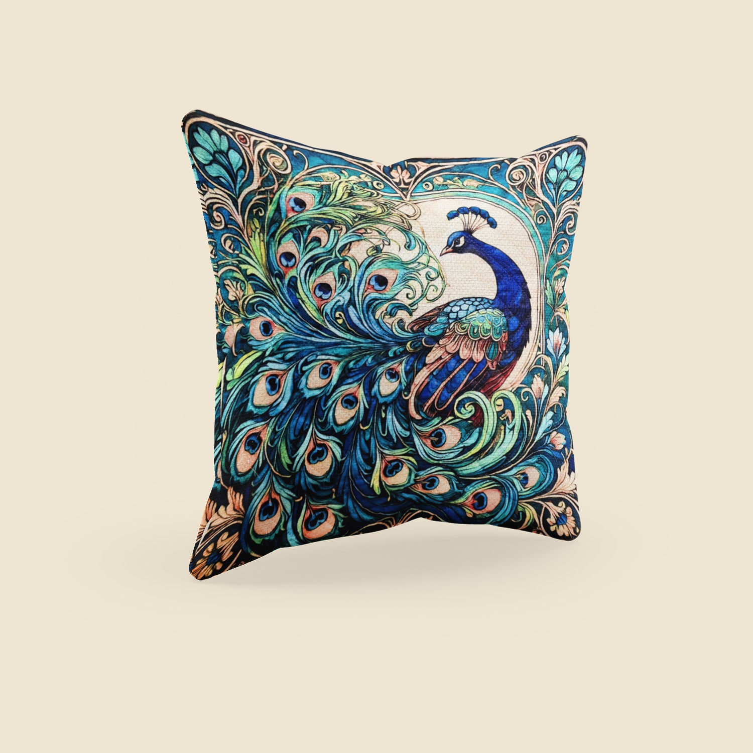Peacock Art Cushion–  14 x 14 inches